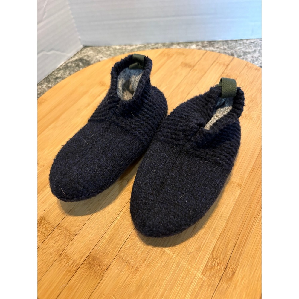 Bombas Toddler Gripper Slippers Navy Blue Cable Knit Size 8-10 House Shoes